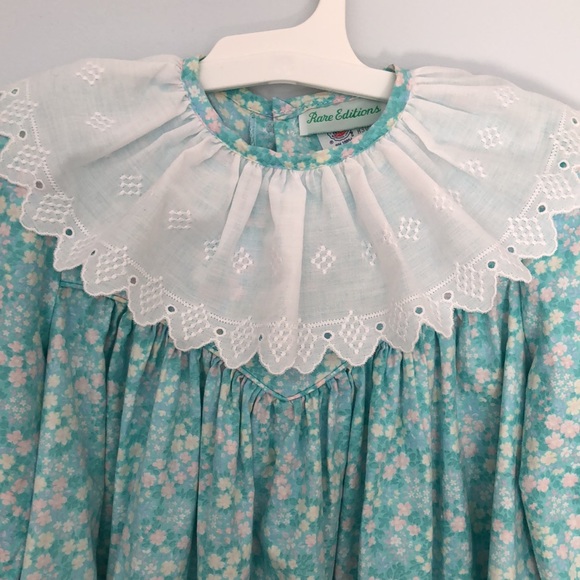 Vintage Girls Dress Blue Flowers with White Eyelet Collar by Rare Edition Sz 6 - Picture 2 of 7